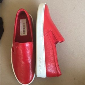 Michael kors red slip on ladies shoes